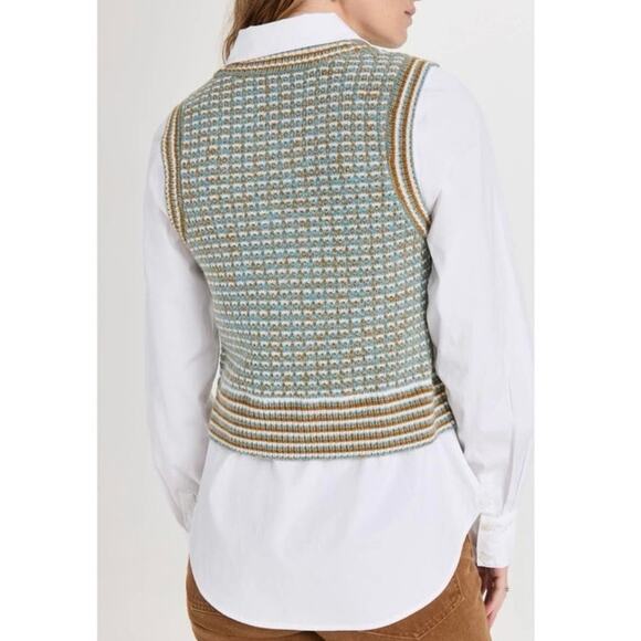 Veronica Beard Serwa mixed knit vest over white poplin blouse XS extra small - Picture 4 of 9